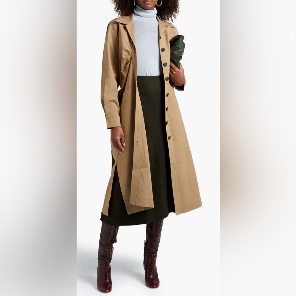 New REJINA PYO Madison Belted Pleated Gabardine Midi Trench Dress Size Small - Picture 3 of 11